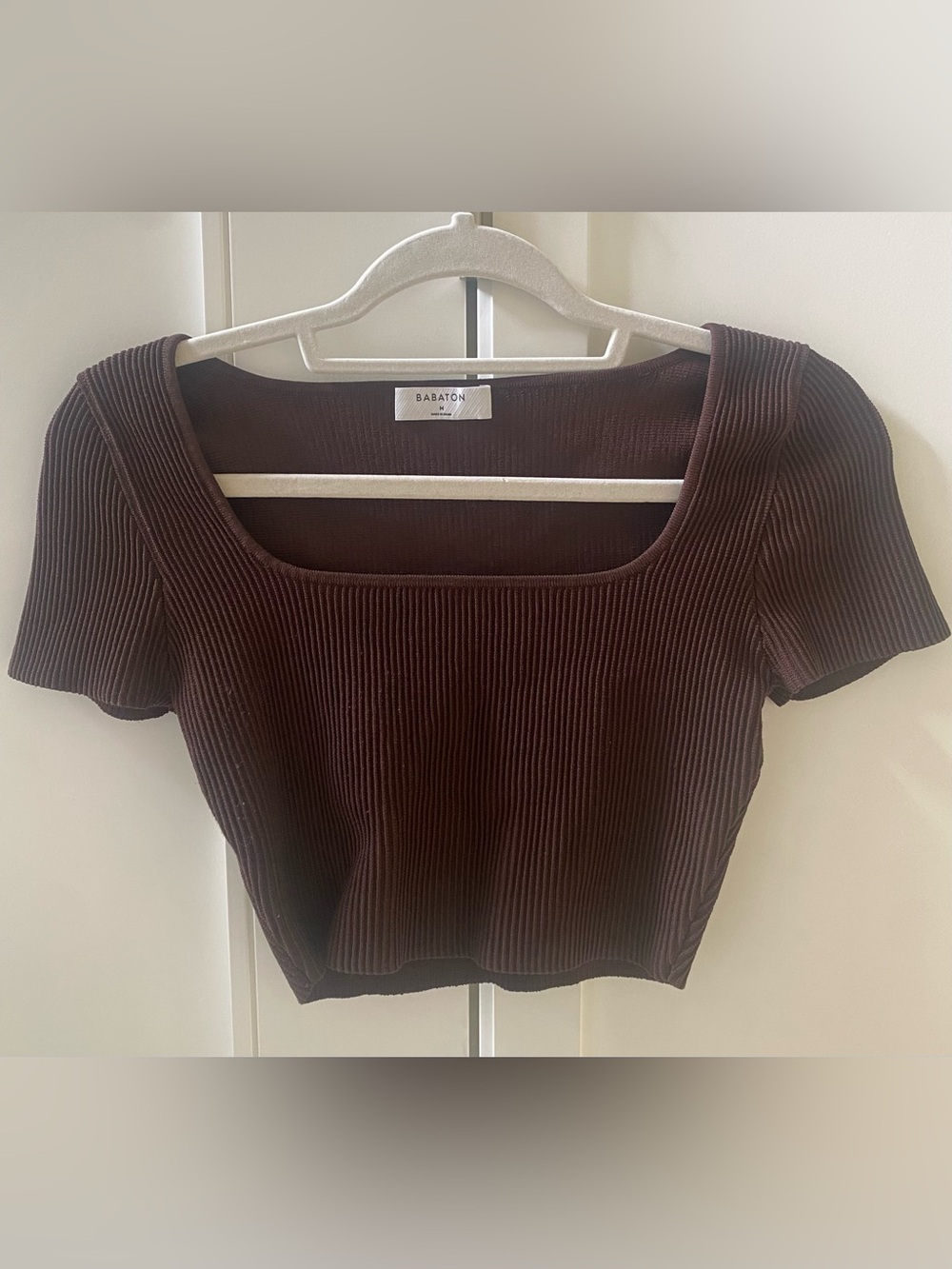 Babaton Chocolate Ribbed Square-Neck Crop Top